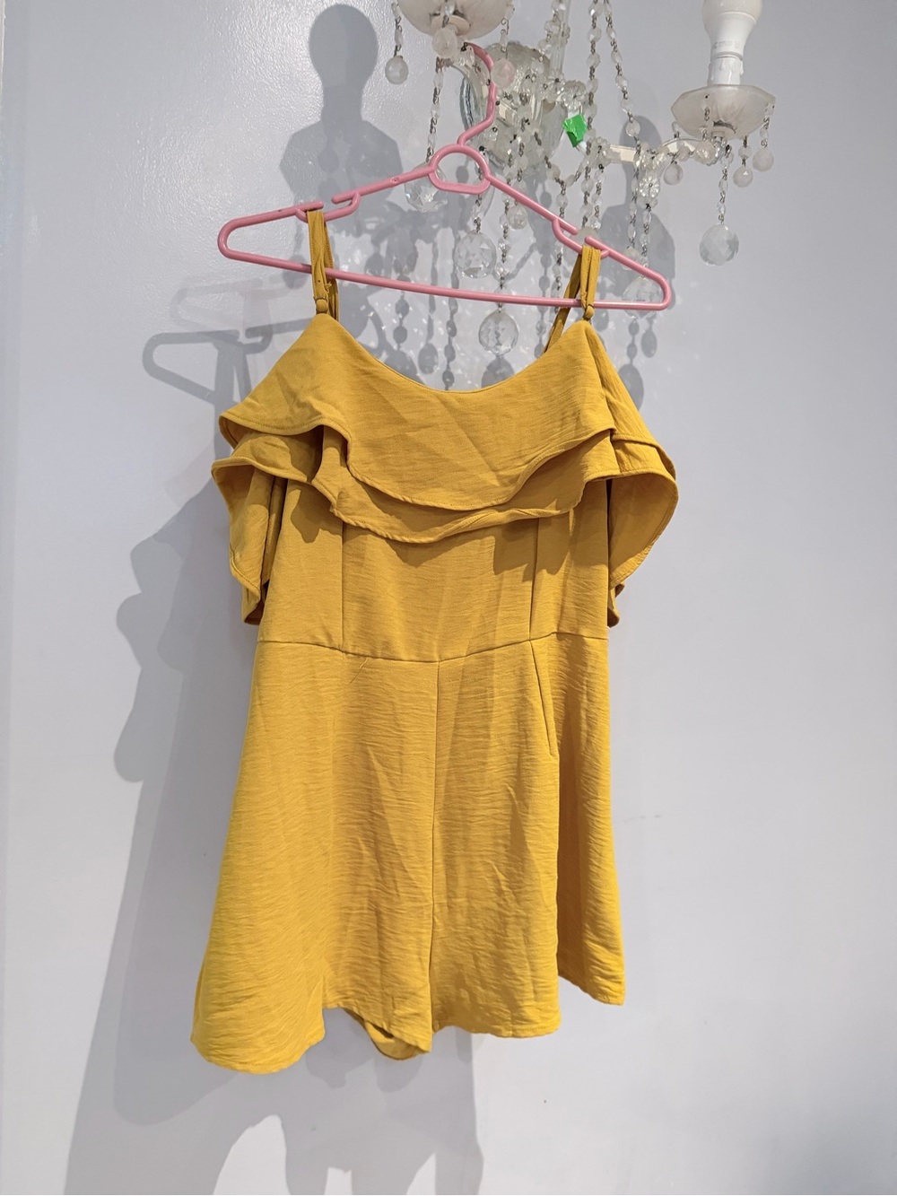 IRIS Mustard Yellow Ruffle Off-Shoulder Romper - Picture 2 of 4